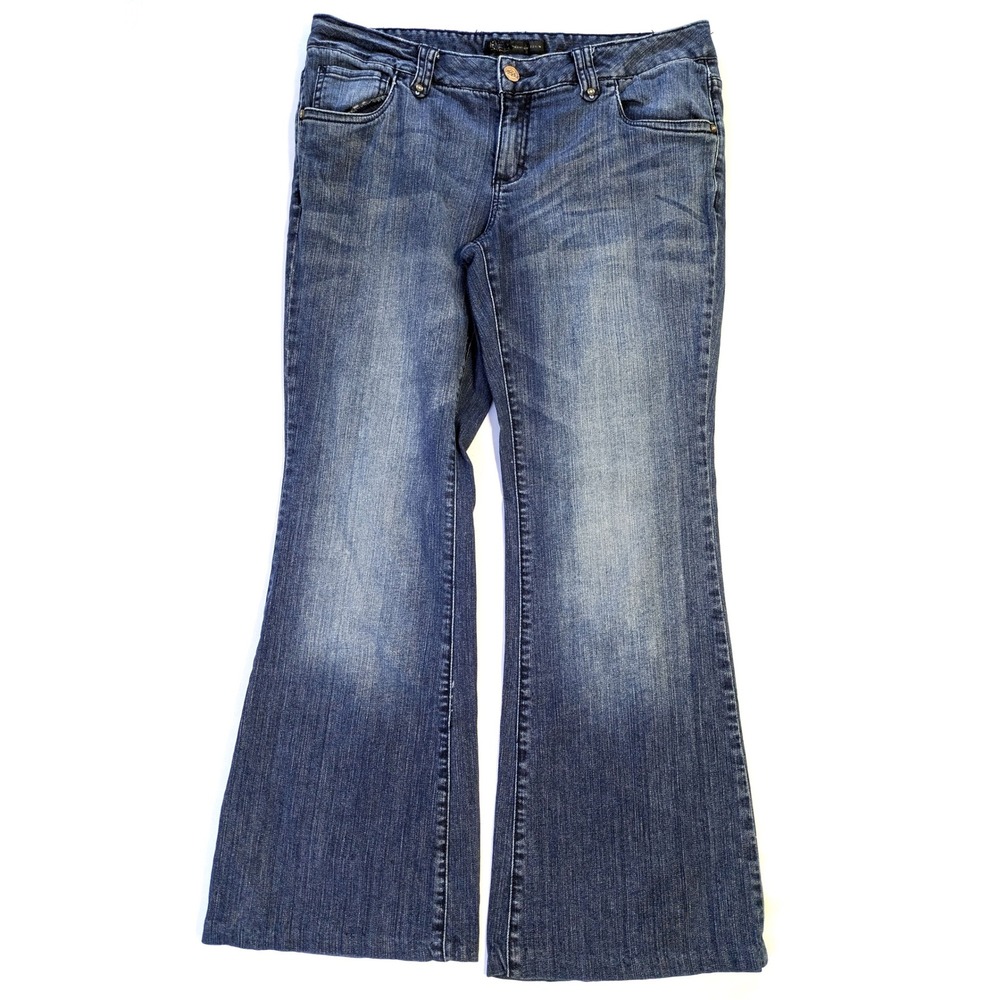 Mossimo Premium Denim Flare Jeans Medium Wash Wide Leg Size 10 (fits 33x30)